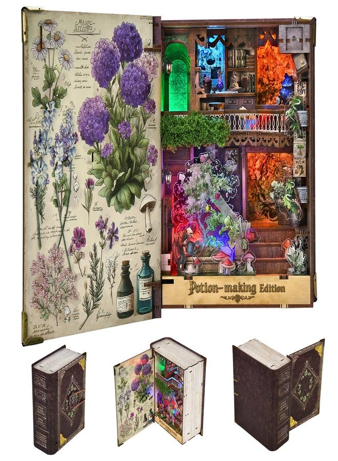 MiniCity DIY Book Nook Kit with 3D Puzzle Model Building Wooden Bookshelf Bookend Toy Halloween Christmas Birthday Gift (Potion-Making Edition) - Image 1